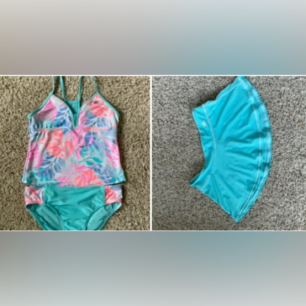 Big girls 3 piece Swim Set with Tropical Print